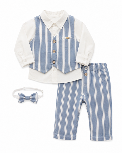 Baby Boys’ Striped Formal, Waistcoat, Trousers & Bow Tie Set