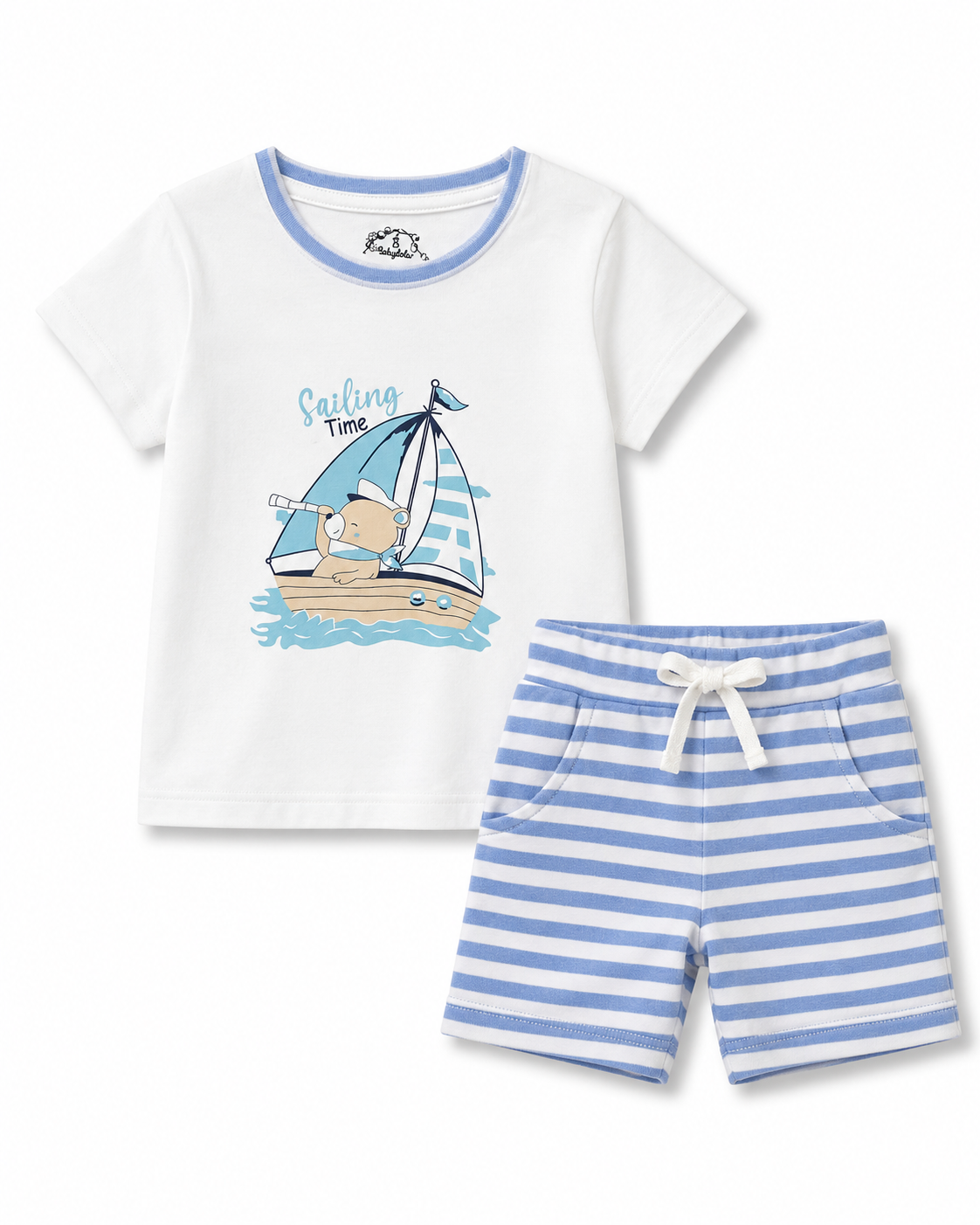 Boys’ Sailing Bear 2-Piece T-Shirt & Striped Shorts Set