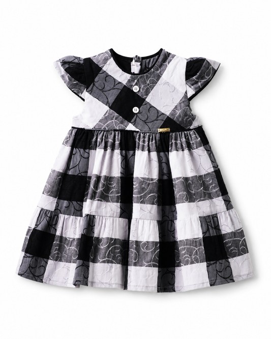 Girls' Checked Flutter Sleeve Dress