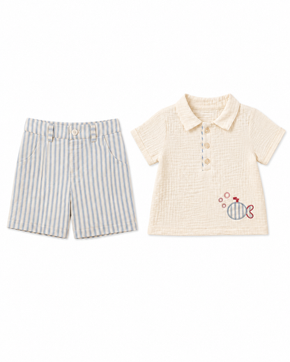Baby Boys’ Textured Polo & Striped Shorts Set