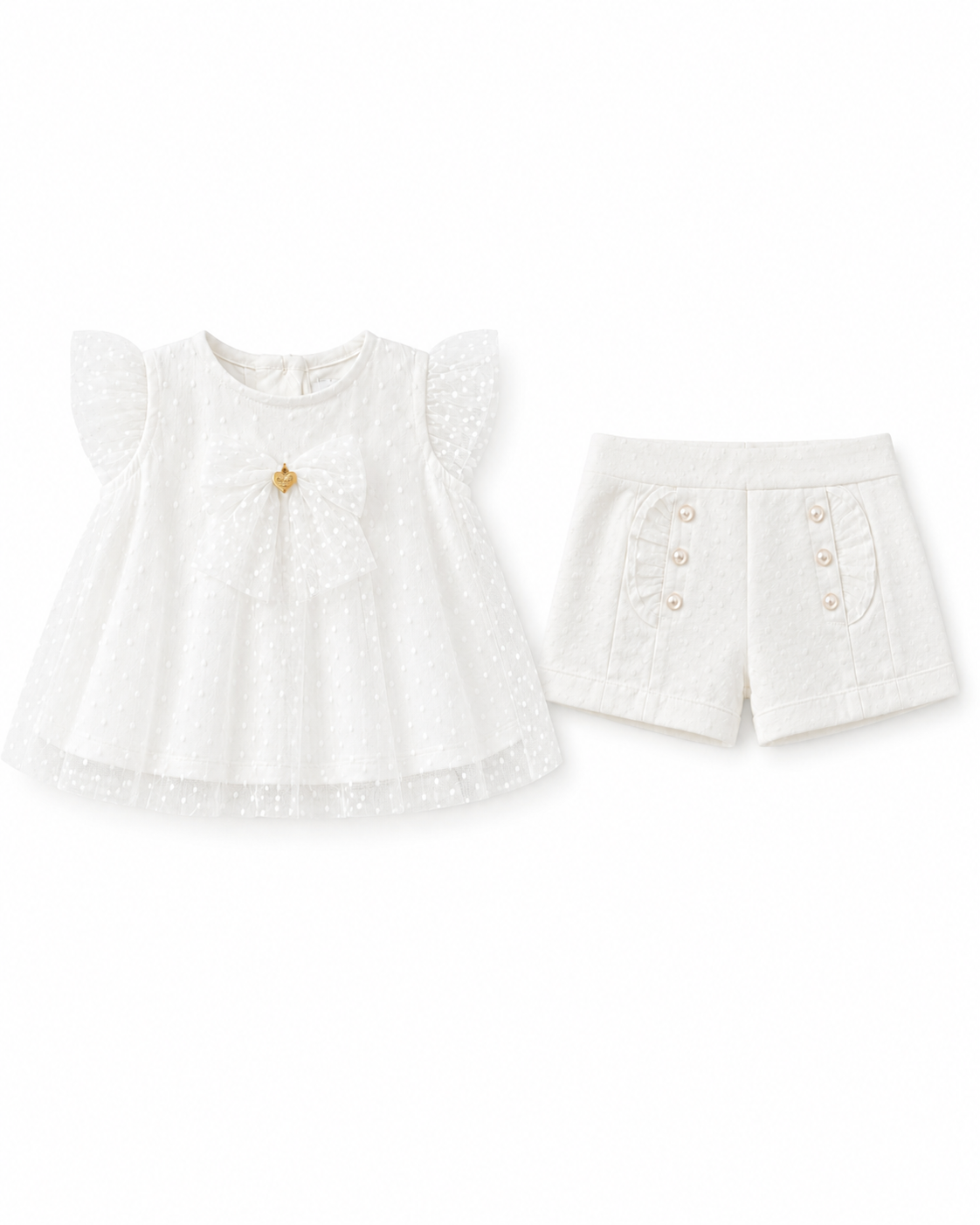 Baby Girls’ Dotted Tulle Bow Top & Shorts 2-Piece Set