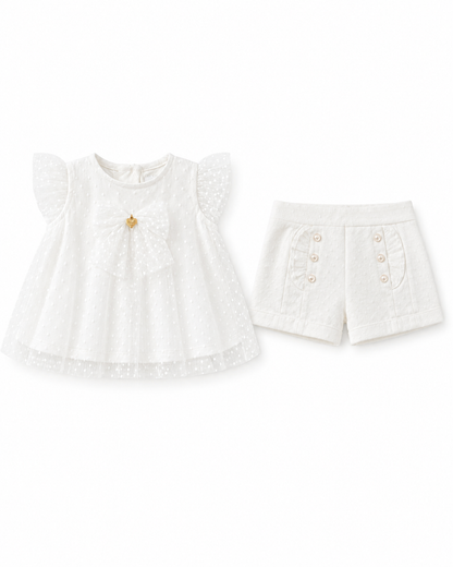 Baby Girls’ Dotted Tulle Bow Top & Shorts 2-Piece Set