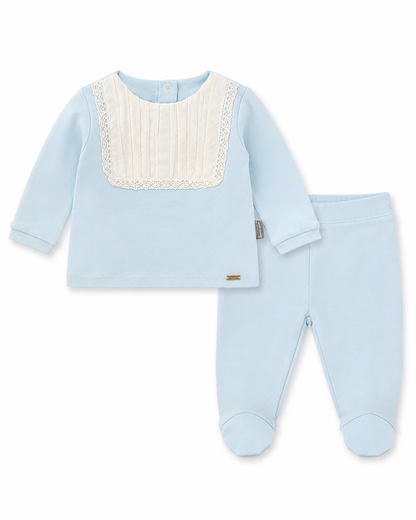 Newborn 2-Piece Footed Set – Lace Bib Top & Footed Pants (0–3 Months)