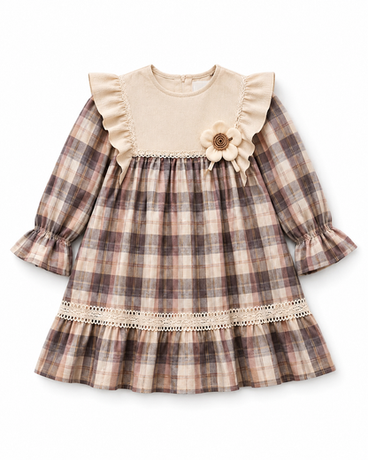 Baby Girls’ Ruffle & Lace Long-Sleeve Dress with Floral Detail