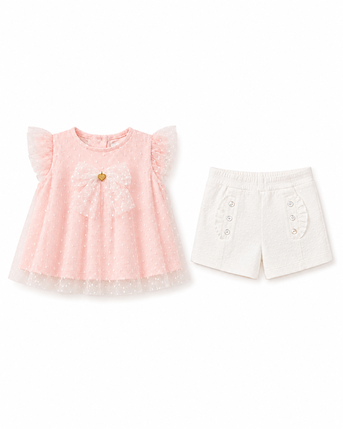 Baby Girls’ Blush Tulle Top & Ivory Shorts 2-Piece Set