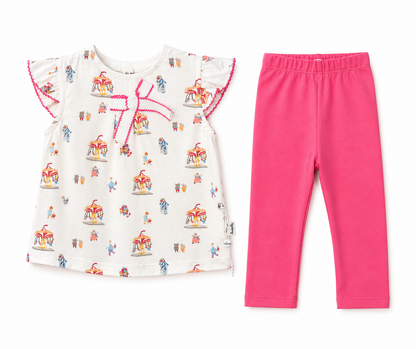 Baby Girls’ Carousel Print Top & Leggings Set – 2 Pieces