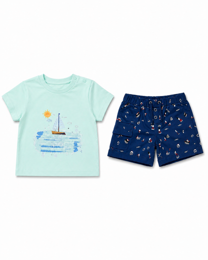 Baby Boys’ Hello Summer Sailboat T-Shirt & Nautical Shorts Set