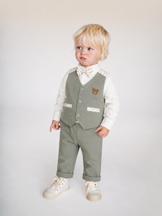 Boys’ 4-Piece Formal Vest Set with Bow Tie – Long Sleeve Shirt & Trousers