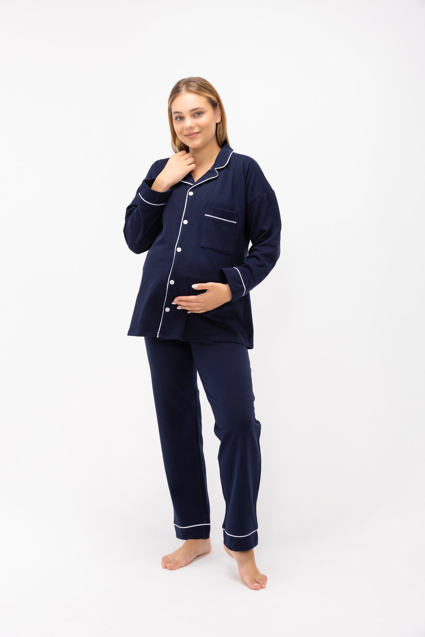 Women’s Premium Cotton Long Sleeve Pajama Set | Classic Button-Front Sleepwear