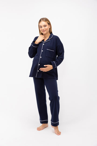 Women’s Premium Cotton Long Sleeve Pajama Set | Classic Button-Front Sleepwear