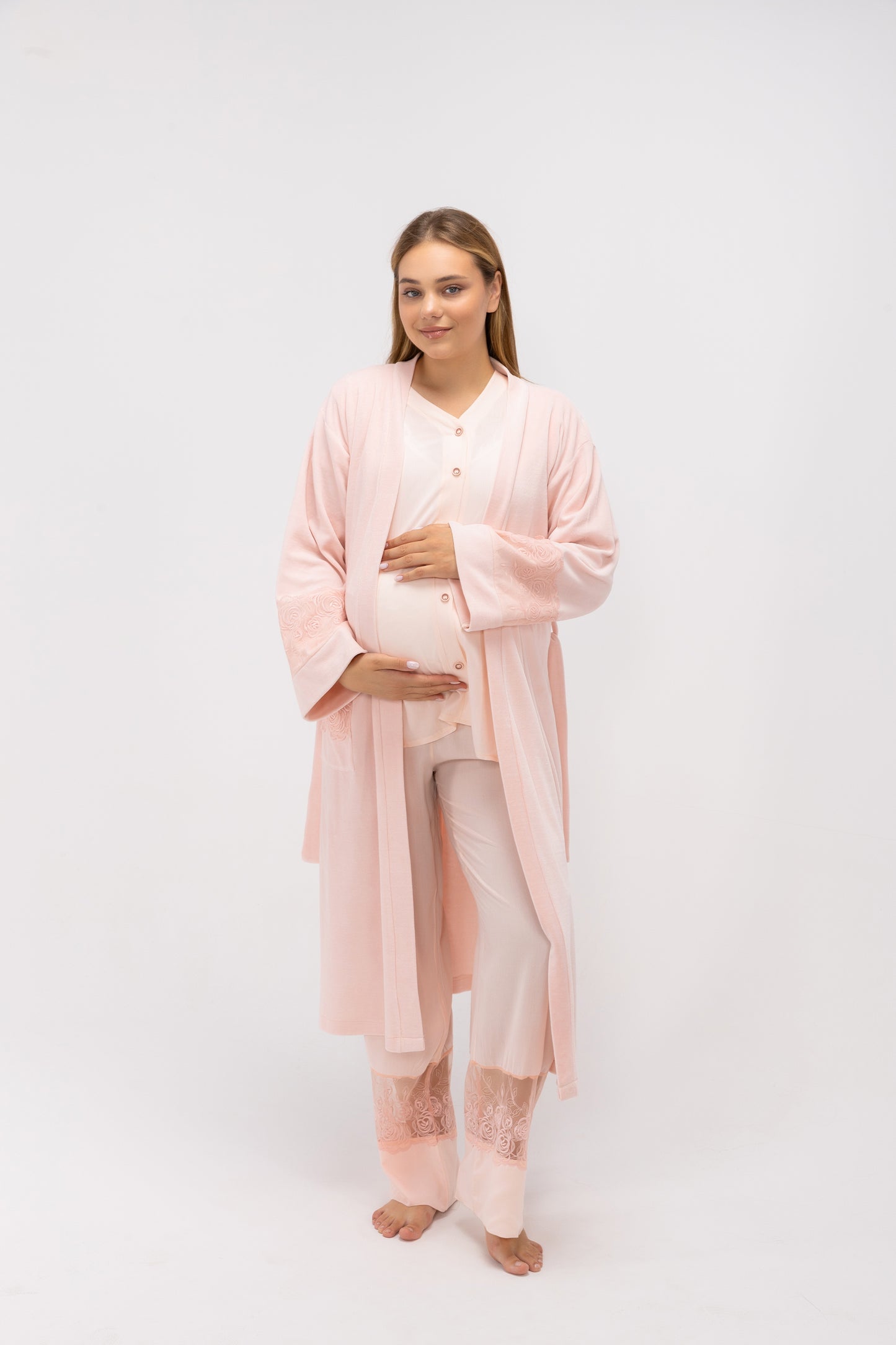 Lace Trim 3-Piece Postpartum & Nursing Lounge Set