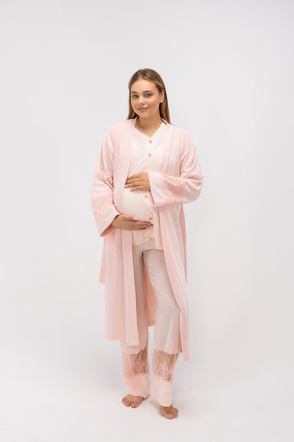 Lace Trim 3-Piece Postpartum & Nursing Lounge Set