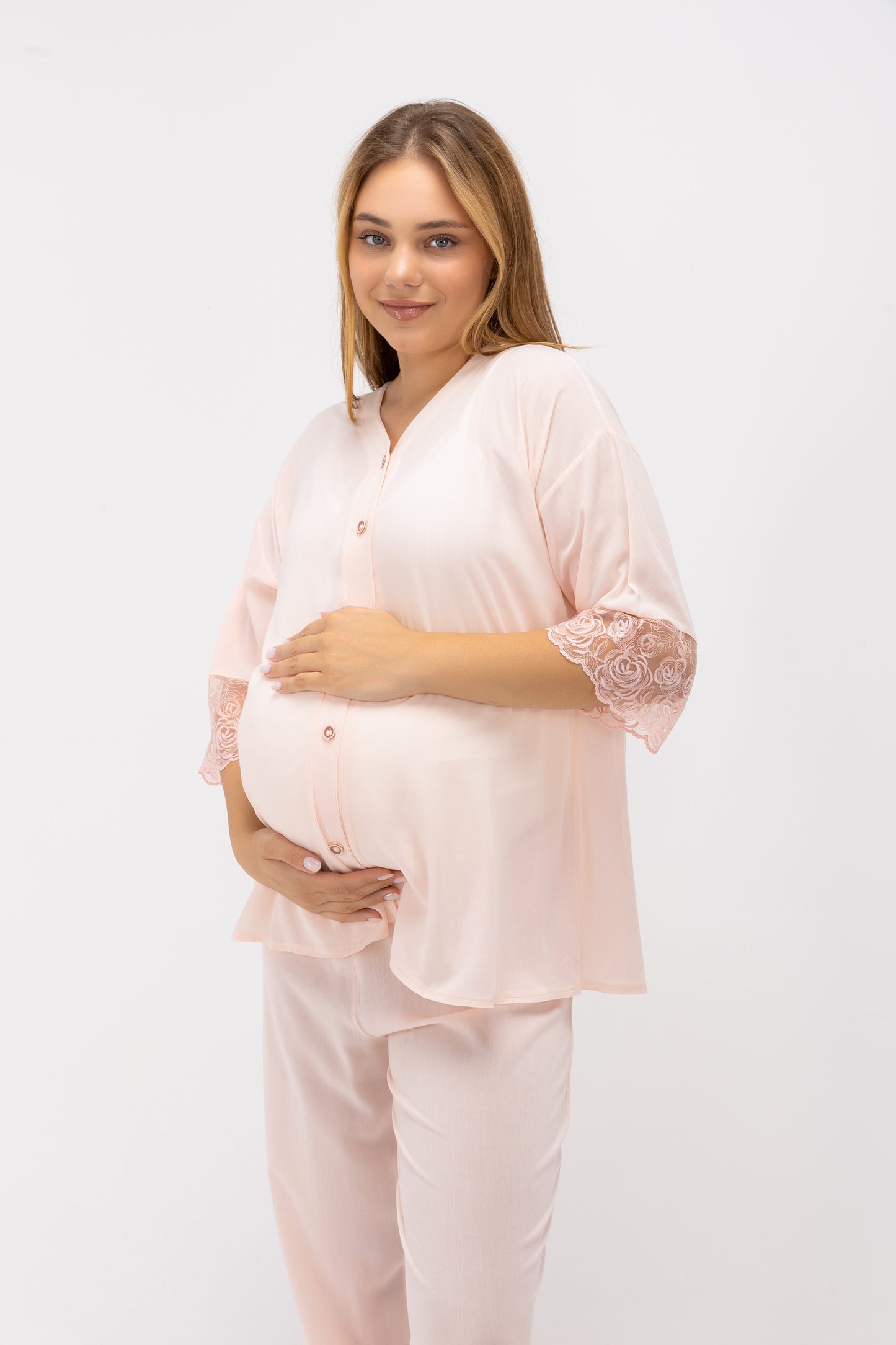 Lace Trim 3-Piece Postpartum & Nursing Lounge Set