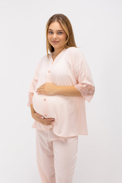 Lace Trim 3-Piece Postpartum & Nursing Lounge Set