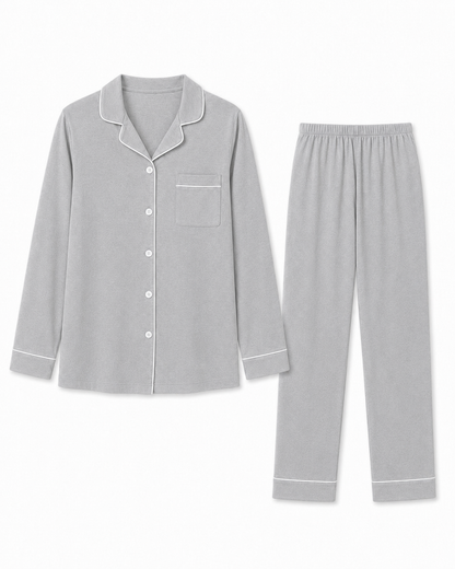 Women’s Premium Cotton Long Sleeve Pajama Set | Classic Button-Front Sleepwear