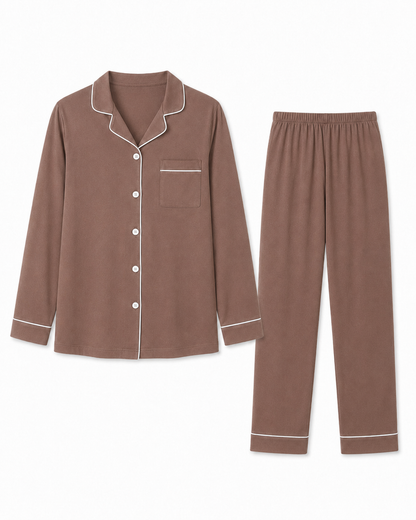 Women’s Premium Cotton Long Sleeve Pajama Set | Classic Button-Front Sleepwear