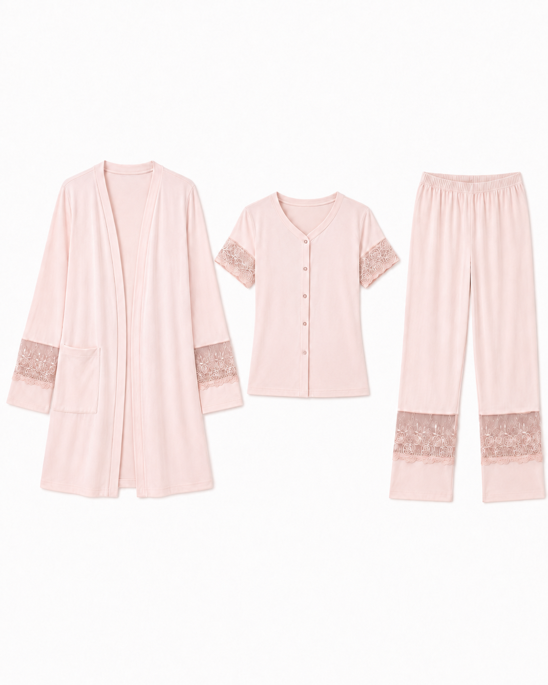 Lace Trim 3-Piece Postpartum & Nursing Lounge Set
