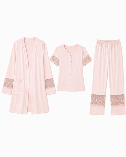Lace Trim 3-Piece Postpartum & Nursing Lounge Set