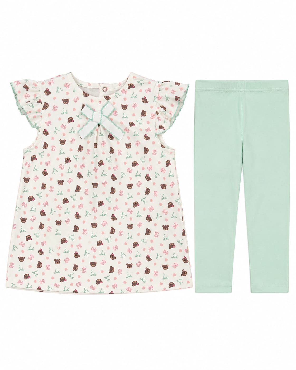 2-Piece Baby Girl Pajama Set – Teddy Print Tunic & Leggings