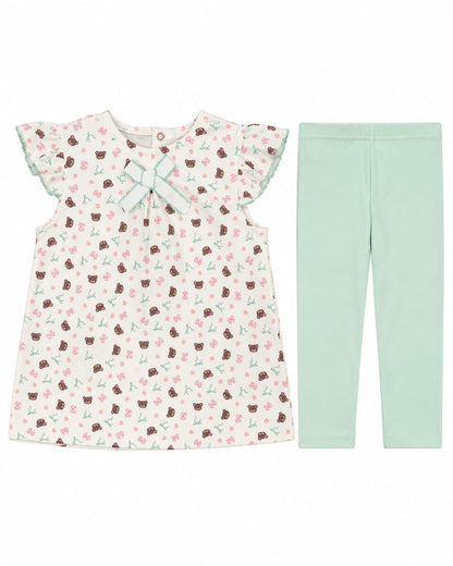 2-Piece Baby Girl Pajama Set – Teddy Print Tunic & Leggings