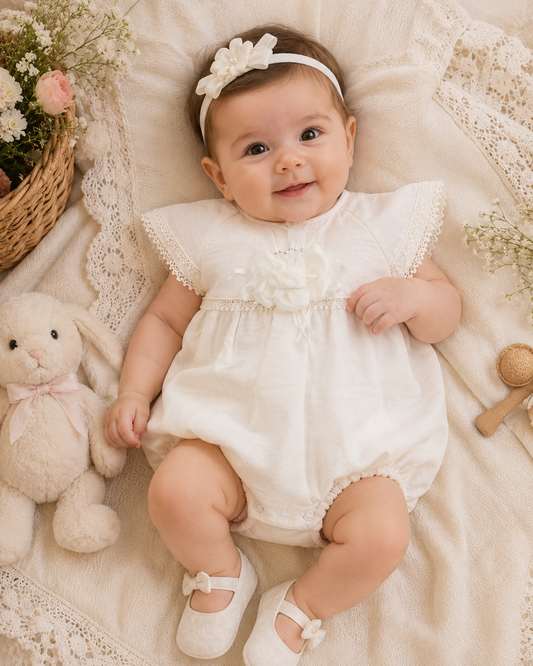 Baby Girls’ Cotton Floral Lace Romper
