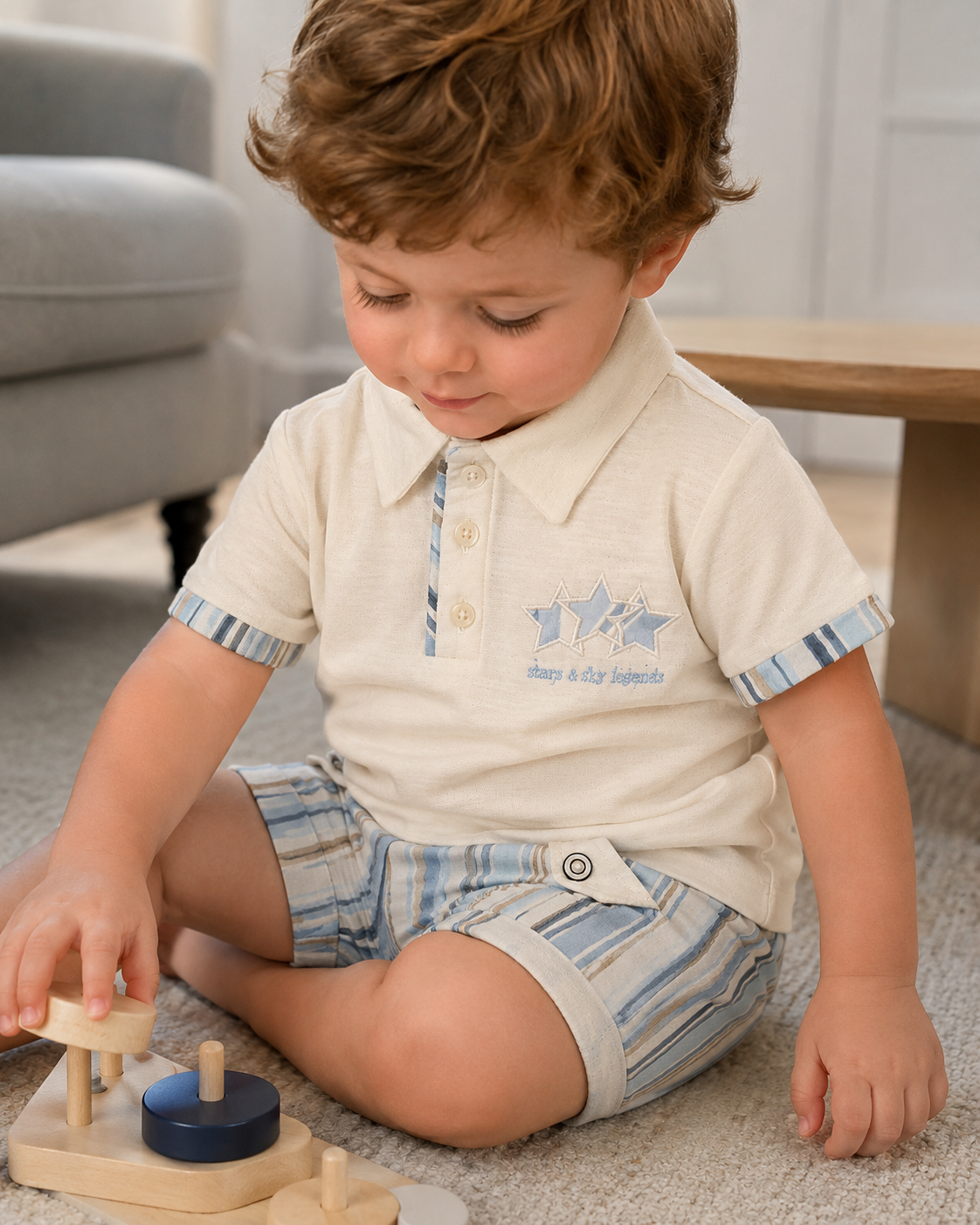 Baby Boys Polo Shirt & Striped Shorts Set Outfit
