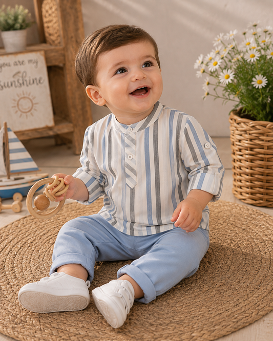 Baby Boys’ Striped  Grandad Collar Shirt