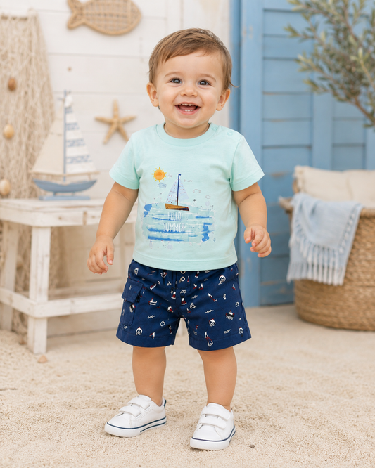 Baby Boys’ Hello Summer Sailboat T-Shirt & Nautical Shorts Set