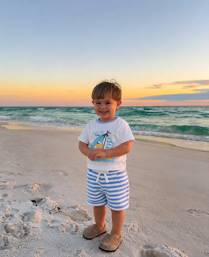 Boys’ Sailing Bear 2-Piece T-Shirt & Striped Shorts Set
