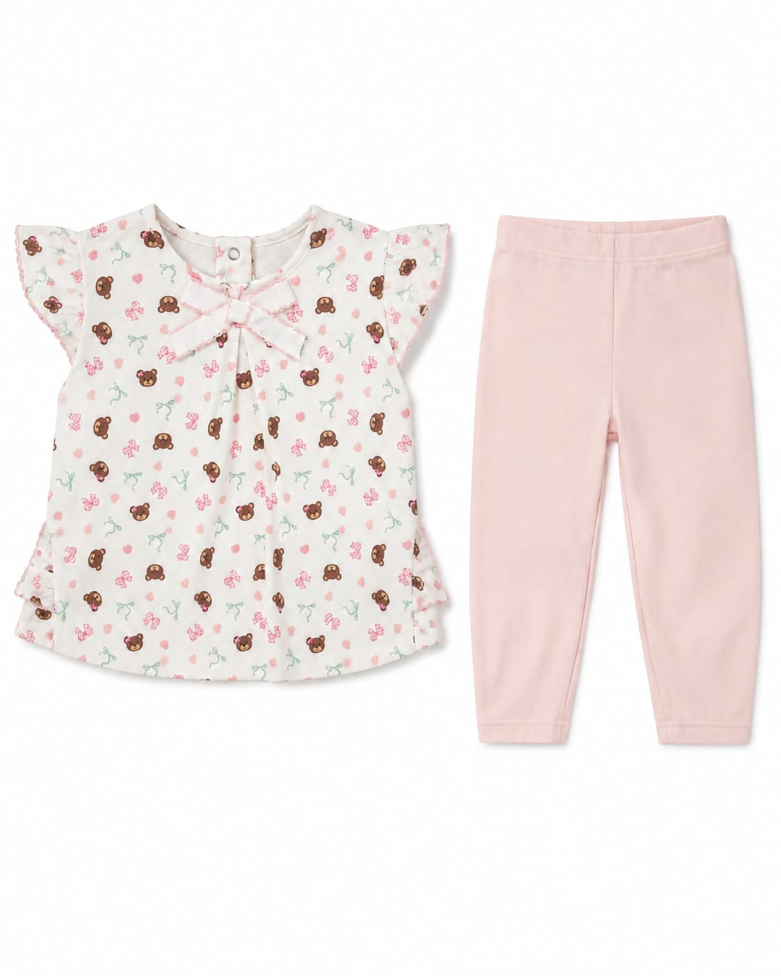 2-Piece Baby Girl Pajama Set – Teddy Print Tunic & Leggings