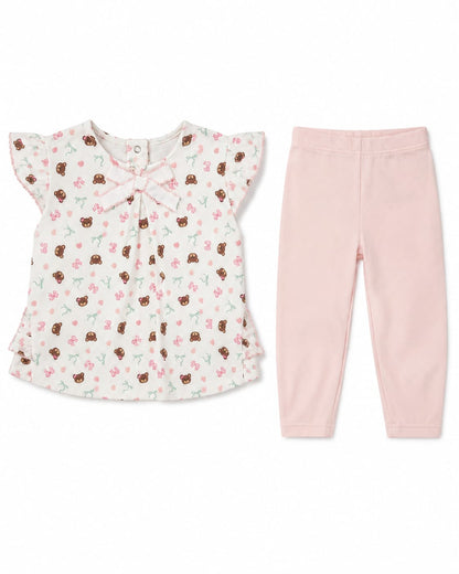 2-Piece Baby Girl Pajama Set – Teddy Print Tunic & Leggings