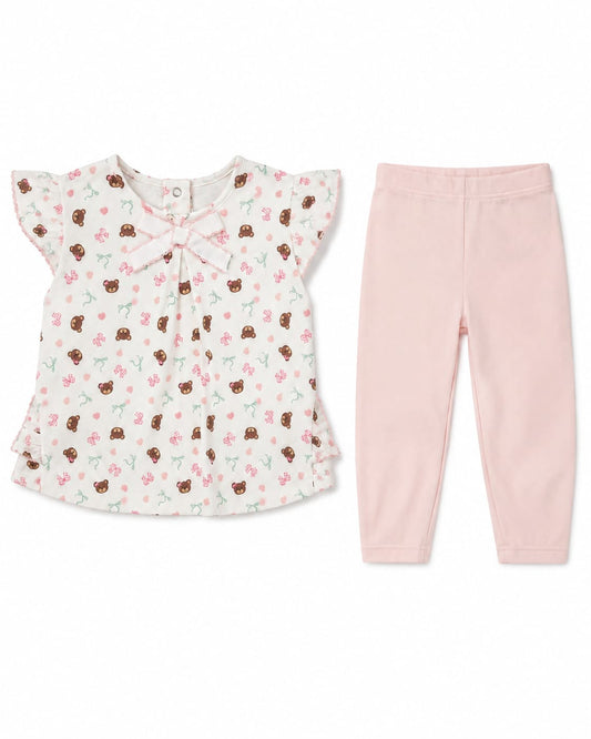 2-Piece Baby Girl Pajama Set – Teddy Print Tunic & Leggings