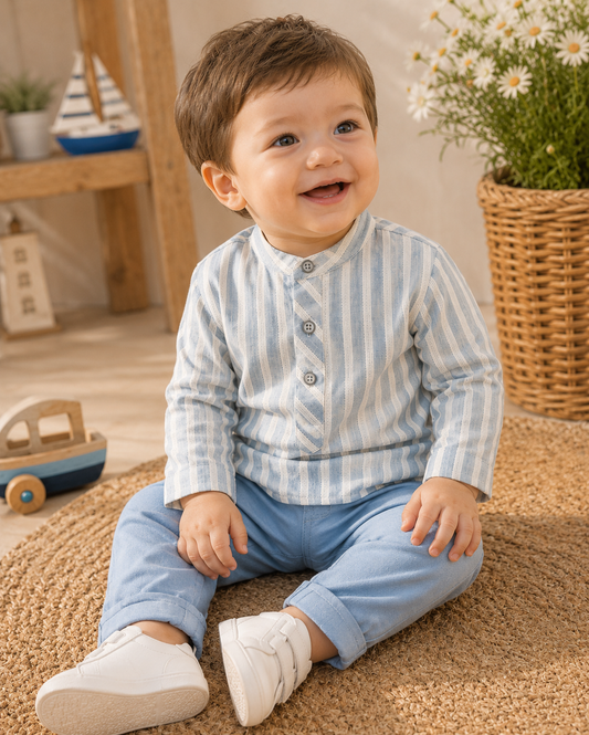 Baby Boys Striped Mandarin Collar Shirt