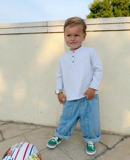 Boys’Striped Mandarin Collar Shirt