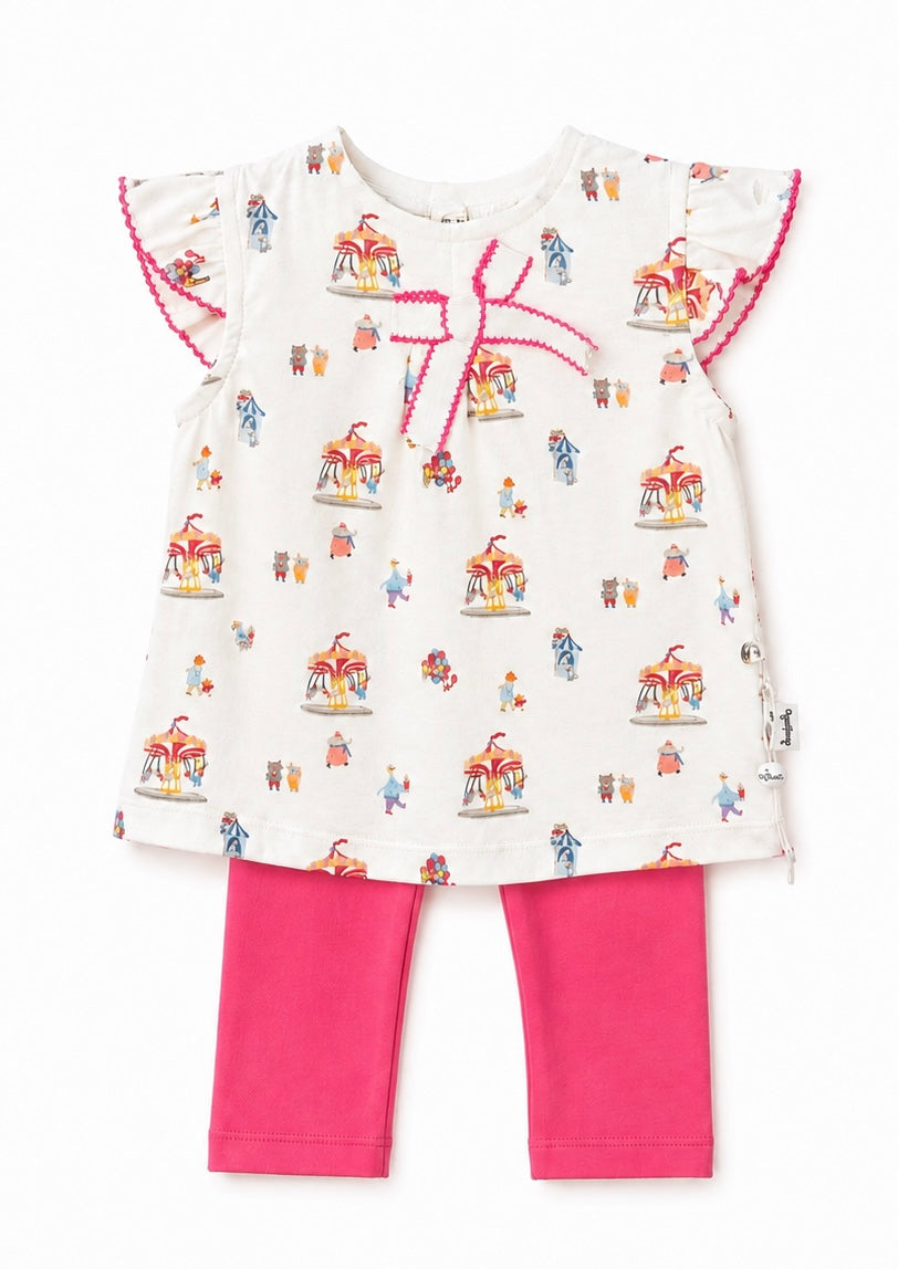 Baby Girls’ Carousel Print Top & Leggings Set – 2 Pieces