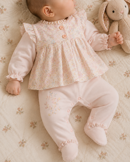 Baby Girls Floral Ruffle Footed Romper