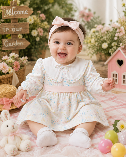 Butterfly Print Baby Girl Dress with Peter Pan Collar
