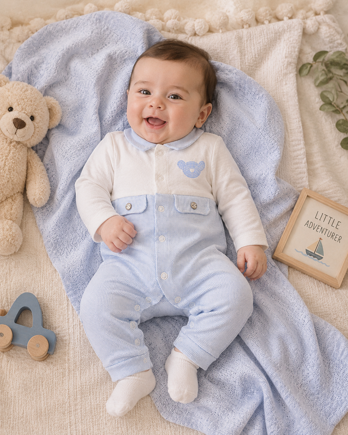 Classic Collared Baby Romper with Pocket Detail