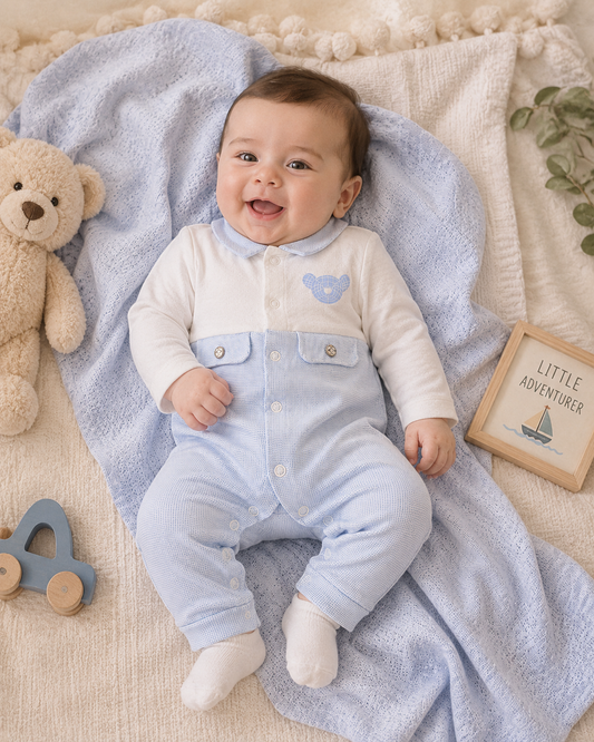Classic Collared Baby Romper with Pocket Detail