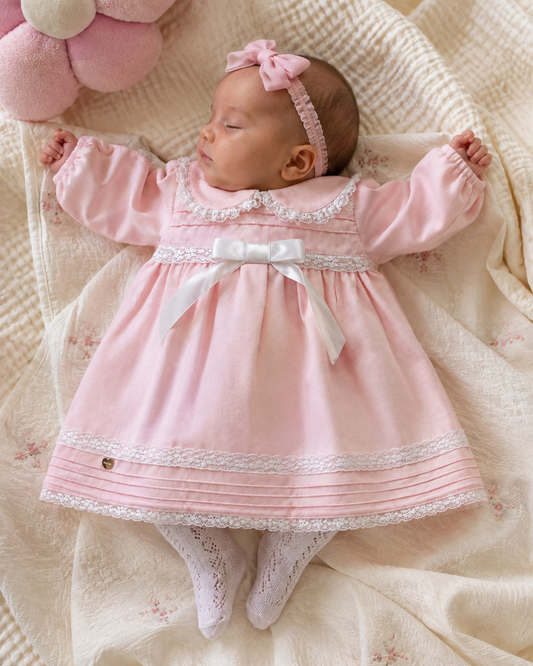 Baby Girls’Lace-Trim Bow Dress