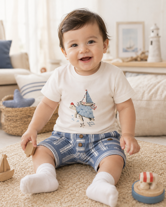 Turtle Print Baby T-Shirt & Shorts Set