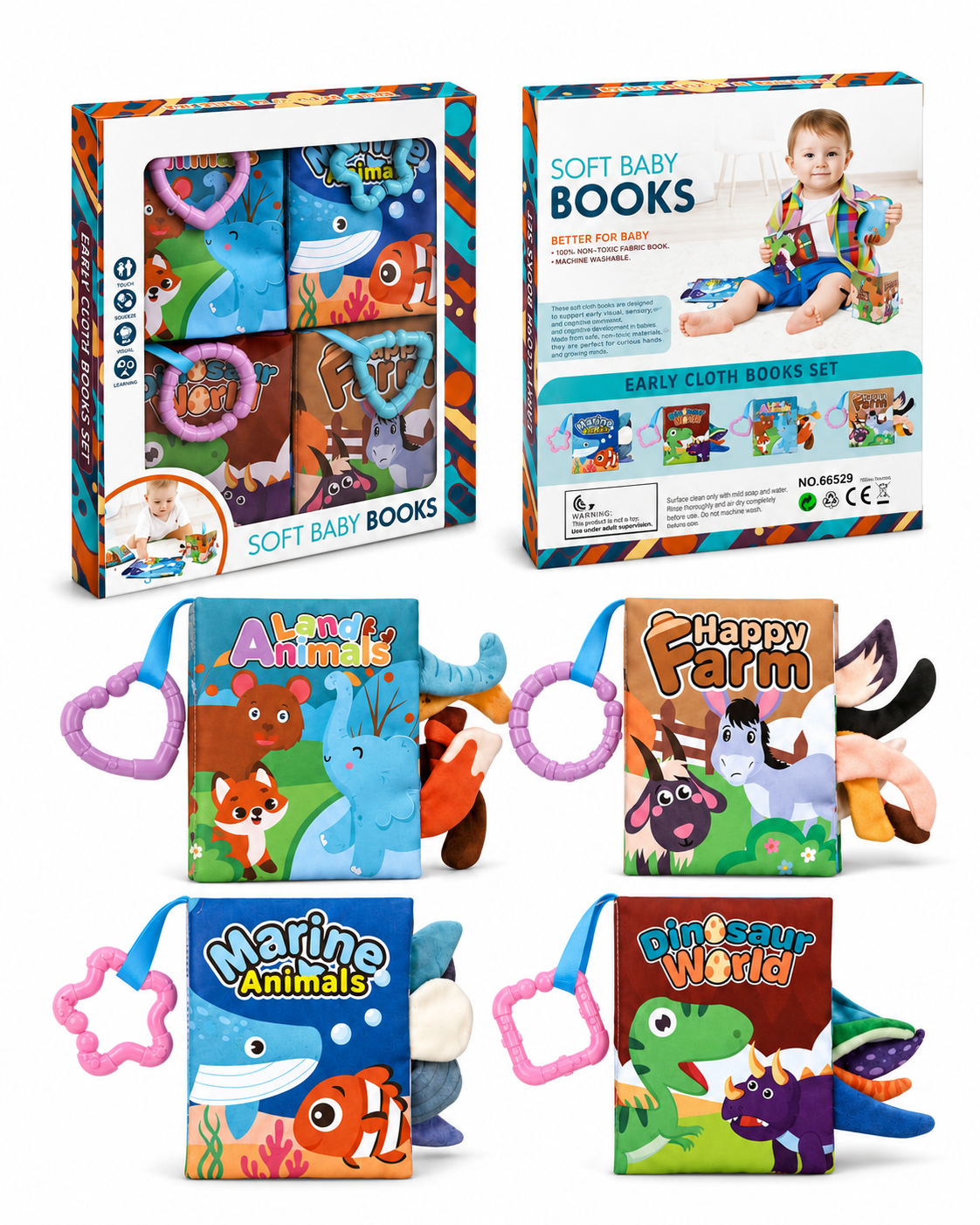 Soft Baby Cloth Books Set – 4 Educational Sensory Books