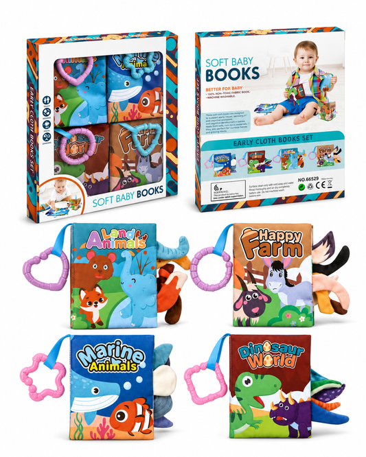 Soft Baby Cloth Books Set – 4 Educational Sensory Books